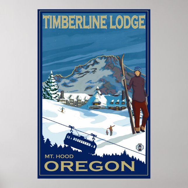 Mount Hood, Oregon Ski Poster - Timberline Lodge (Front)