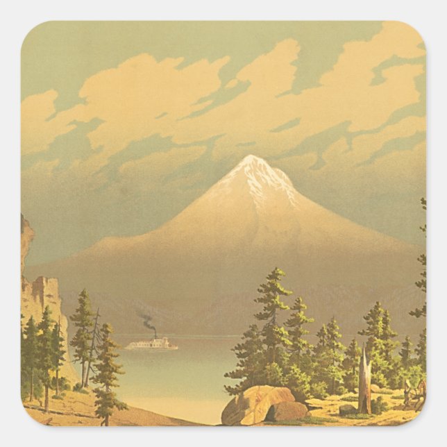 Mount Hood Oregon Vintage Landscape Square Sticker (Front)