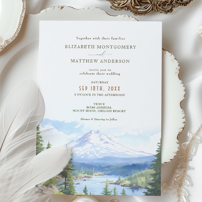 Mount Hood Oregon Watercolor Wedding  Invitation (Creator Uploaded)