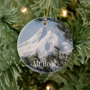 Mount Hood Photo Ceramic Tree Decoration