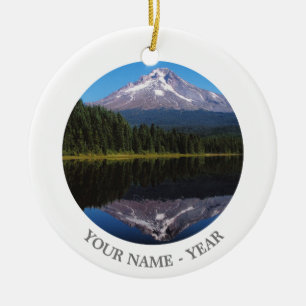 Mount Hood Reflected in Lake Ceramic Tree Decoration