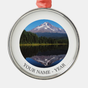 Mount Hood Reflected in Lake Metal Tree Decoration