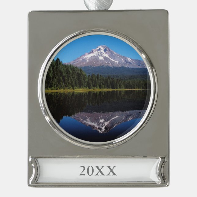 Mount Hood Reflected in Lake Silver Plated Banner Ornament (Front)