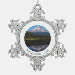 Mount Hood Reflected in Lake Snowflake Pewter Christmas Ornament