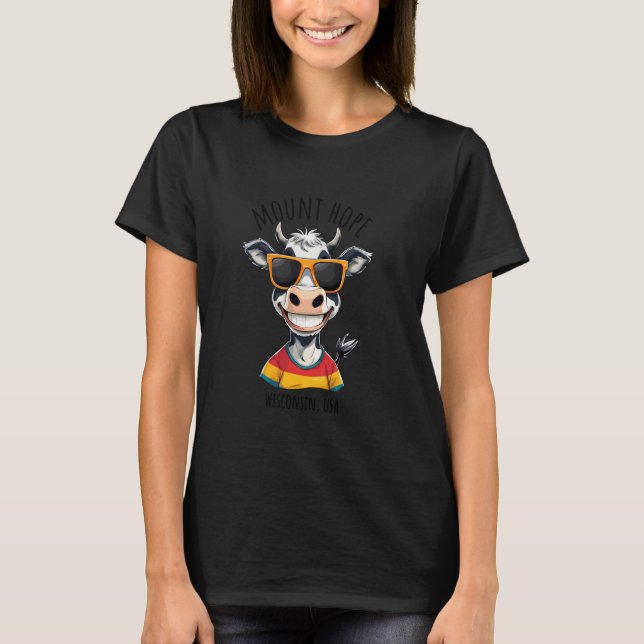 Mount Hope WI USA Funny Cow Cartoon Design T-Shirt (Front)
