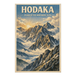 Mount Hotaka, Japan, in a classic retro Poster