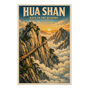 Mount Hua (Huashan), China, in a classic retro Poster
