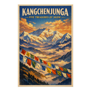 Mount Kangchenjunga, India, in a classic retro Poster