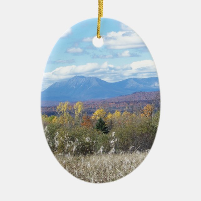 Mount Katahdin in fall 3 Ceramic Tree Decoration (Front)