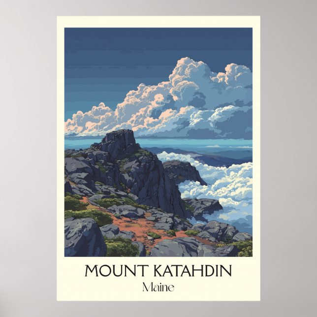 Mount Katahdin Maine Vintage Baxter Park Art Poster (Front)