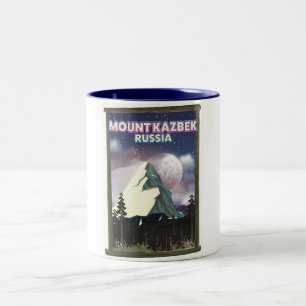 Mount Kazbek Russian travel poster. Two-Tone Coffee Mug