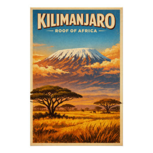 Mount Kilimanjaro, Africa, in a classic retro  Poster