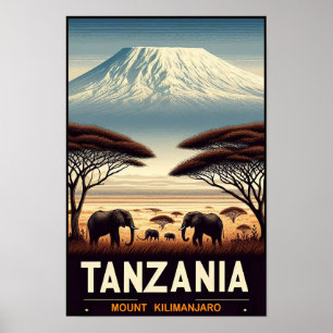 Mount Kilimanjaro Safari – Vintage Tanzania Travel Poster