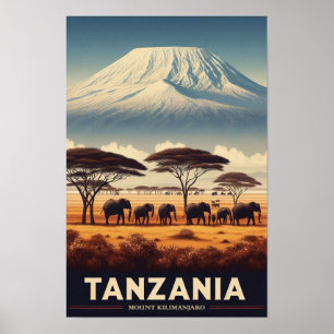 Mount Kilimanjaro Safari – Vintage Tanzania Travel Poster