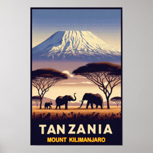Mount Kilimanjaro Safari – Vintage Tanzania Travel Poster