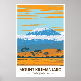 Mount Kilimanjaro Tanzania Africa Vintage Poster