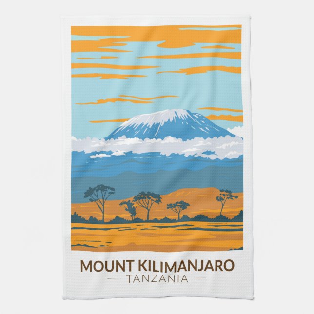 Mount Kilimanjaro Tanzania Africa Vintage Tea Towel (Vertical)