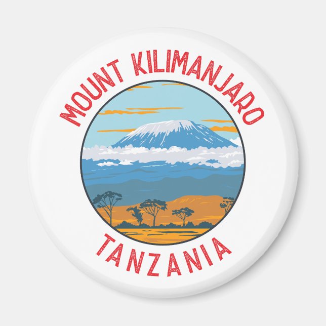 Mount Kilimanjaro Tanzania Distressed Circle Magnet (Front)