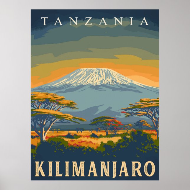 Mount Kilimanjaro, Tanzania Stunning Vintage Poster (Front)
