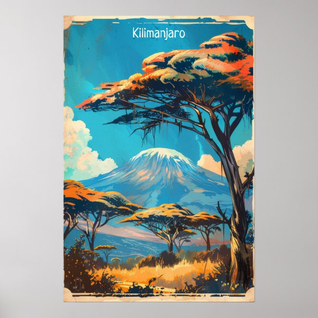 Mount Kilimanjaro Tanzania Vintage Travel Poster (Front)