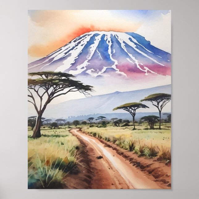 Mount Kilimanjaro Tanzania Watercolor Poster (Front)