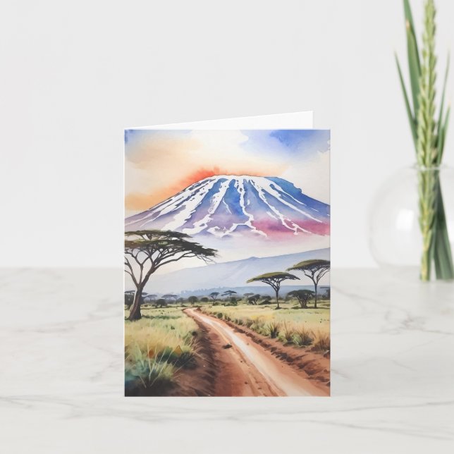 Mount Kilimanjaro Tanzania Watercolor Stationery Card (Front)