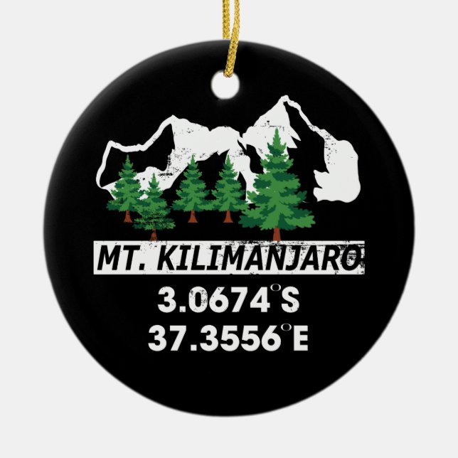 Mount Kilimanjaro with GPS Coordinates Ceramic Tree Decoration (Front)