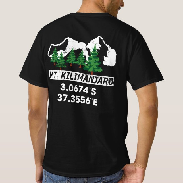 Mount Kilimanjaro with GPS Coordinates T-Shirt (Back)