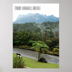Mount Kinabalu Mountain and Borneo Jungle Poster