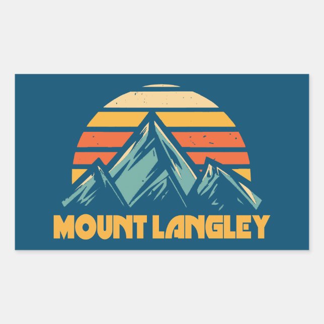 Mount Langley California Retro Turquoise Rectangular Sticker (Front)