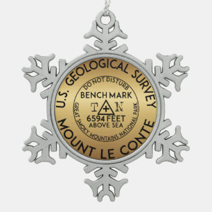 Mount Le Conte Benchmark Tennessee Great Smoky Snowflake Pewter Christmas Ornament