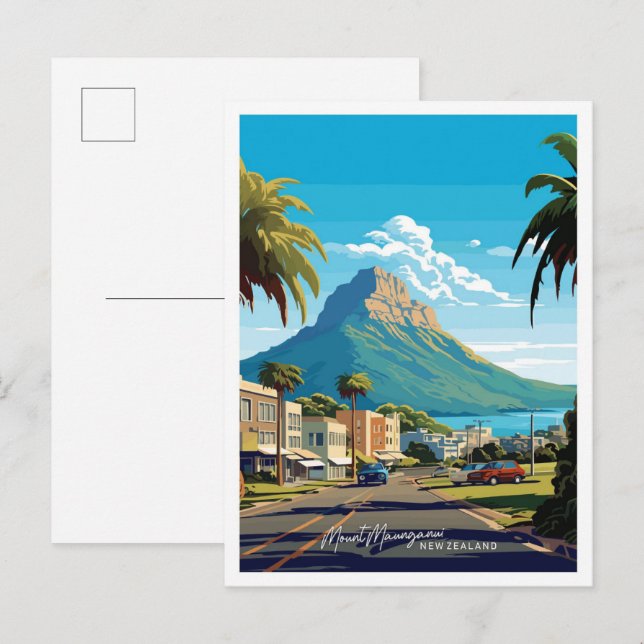 Mount Maunganui New Zealand Travel illustration Postcard (Front/Back)