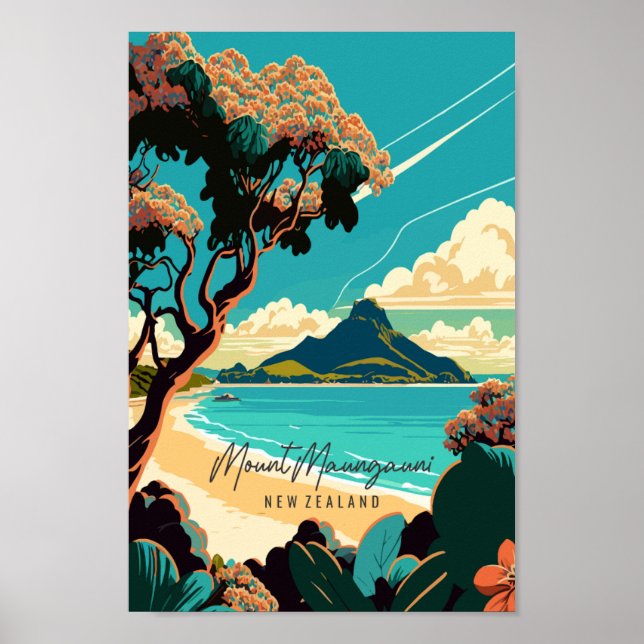 Mount Maunganui New Zealand vintage travel Poster (Front)