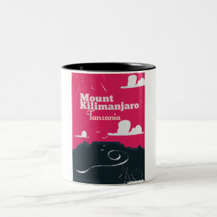 Mount Mount kilimanjaro vintage cartoon poster Two-Tone Coffee Mug