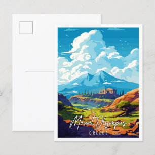 Mount Olympus Greece vintage travel illustration Postcard