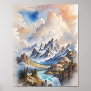Mount Olympus in a majestic watercolor painting Poster