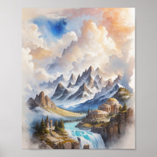  Mount Olympus in a majestic watercolor painting Poster
