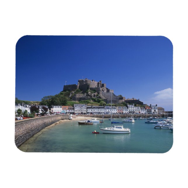 Mount Orgueil Castle and harbour, Gorey, Jersey Magnet (Horizontal)