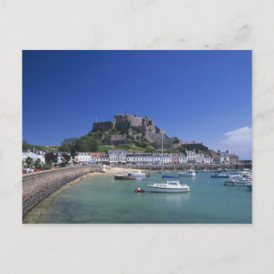 Mount Orgueil Castle and harbour, Gorey, Jersey Postcard