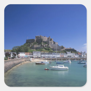Mount Orgueil Castle and harbour, Gorey, Jersey Square Sticker