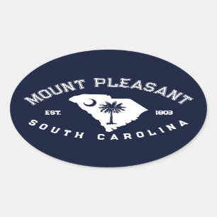 Mount Pleasant SC Flag Map Navy Vintage Souvenir Oval Sticker