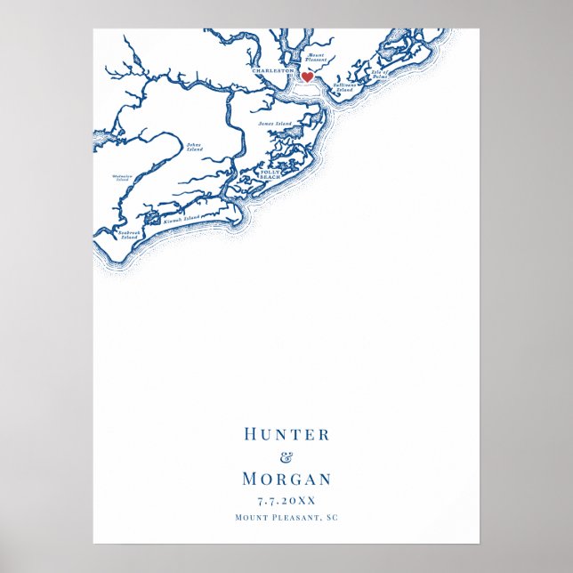 Mount Pleasant SC Map Wedding Guest Book Poster (Front)
