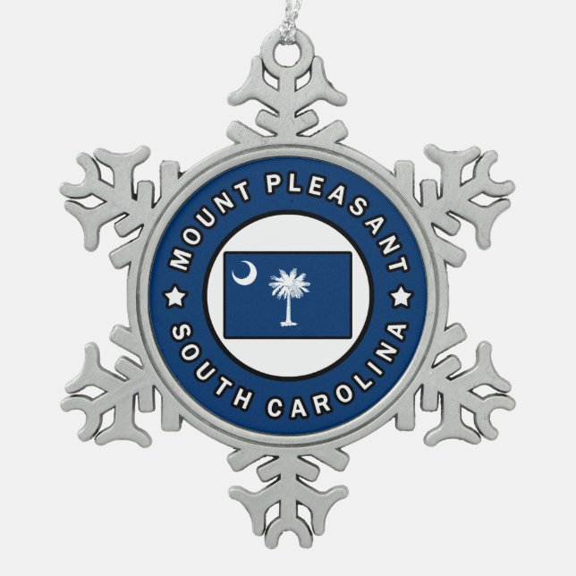 Mount Pleasant South Carolina Snowflake Pewter Christmas Ornament (Front)