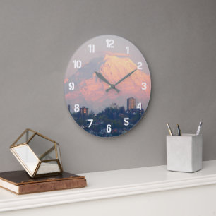 Mount Rainier Alpenglow Landscape Large Clock