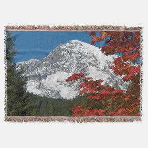 Mount Rainier and Autumn Leaf Colours Throw Blanket