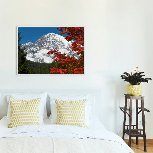 Mount Rainier and Autumn Leaves Photo Print