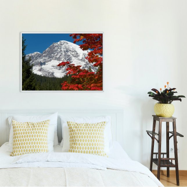 Mount Rainier and Autumn Leaves Photo Print (In Situ Framed)