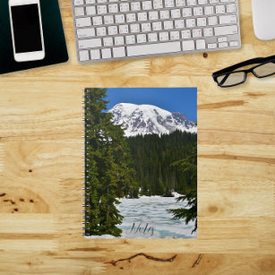 Mount Rainier and Frozen Lake Landscape Notebook