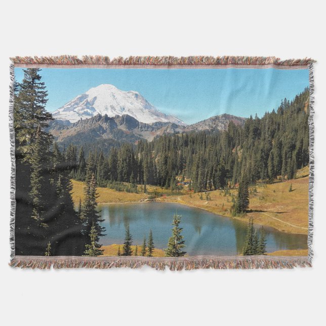 Mount Rainier and Tipsoo Lake Landscape Throw Blanket (Front)