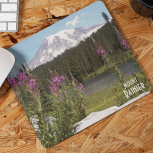 Mount Rainier and Wildflowers Scenic Landscape Mouse Mat